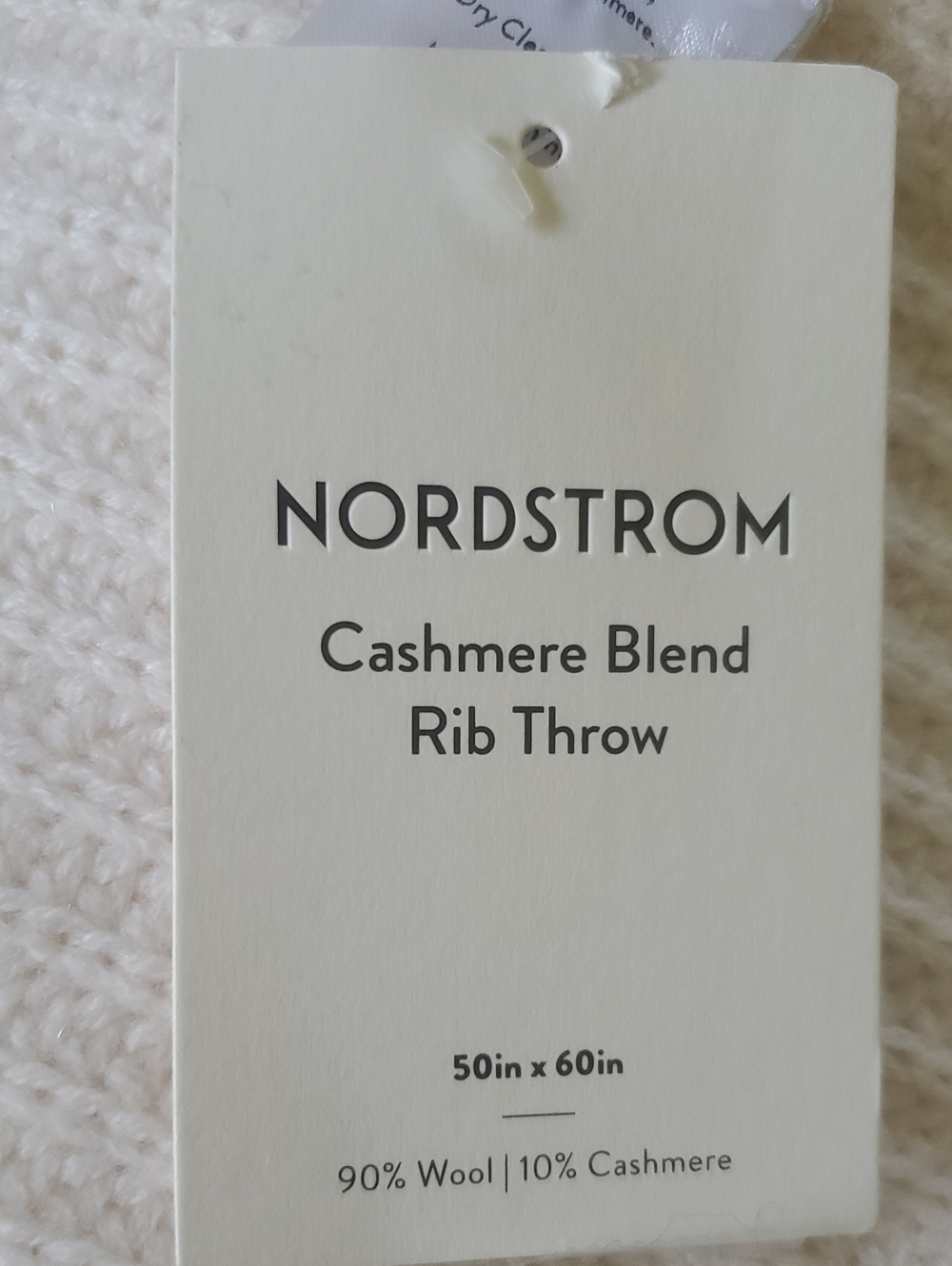 NORDSTROM CASHMERE BLEND RIB THROW /50 IN ×60 IN _IN IVORY